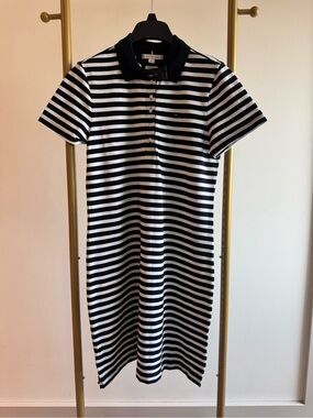 Tommy Hilfiger Navy and White Striped Polo Midi Dress